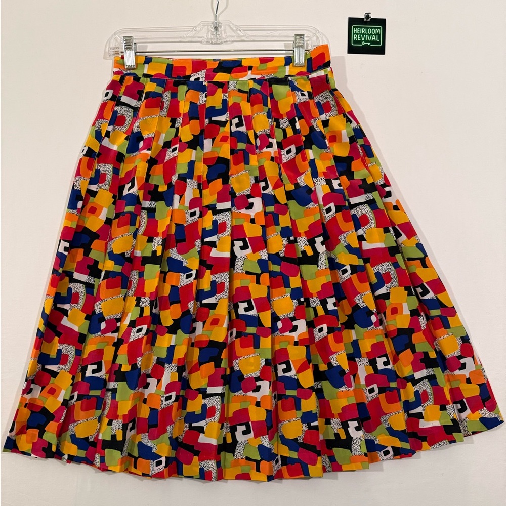 Vintage 80s Abstract Pleated Midi Skirt Size 10 Made in USA